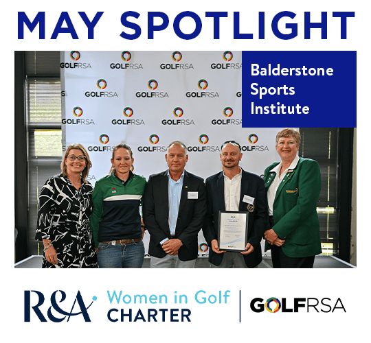 Michael Balderstone and BSI Women in Golf Charter ambassador Michelle Steyn at the 2025 Women In Golf Charter Business Breakfast; credit GolfRSA