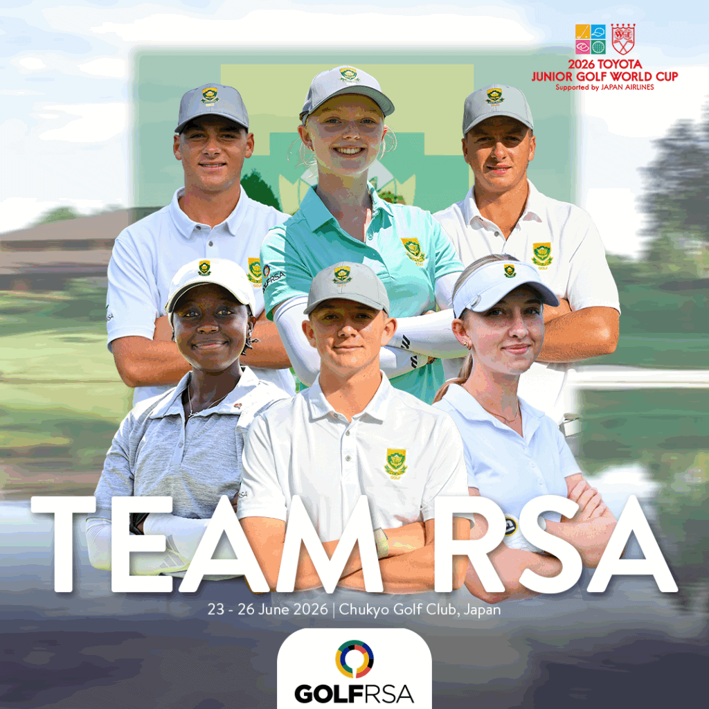 Junior Proteas Dewan de Bruyn, brothers Roelof and Cilliers Craig, Casey Twidale, Lourenda Steyn and Phenyo Sebata will represent South Africa in the 32nd Toyota Junior Golf World Cup from 22-26 June in Japan. Credit GolfRSA.