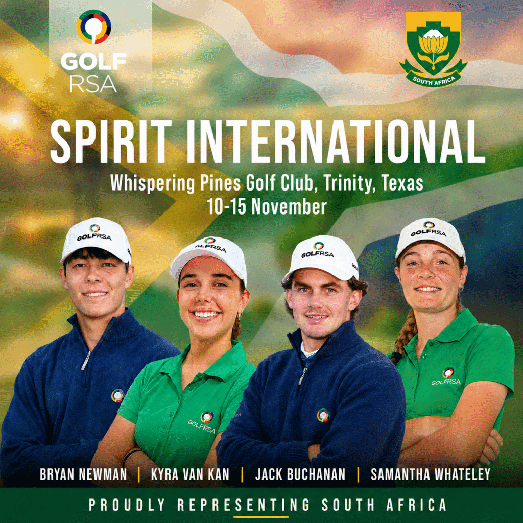 GolfRSA National Squad quartet Bryan Newman from North West, Western Province’s Jack Buchanan, Kyra van Kan from Ekurhuleni and Central Gauteng’s Samantha Whateley will fly the flag for South Africa in the 2026 Spirit International in Texas in November; credit GolfRSA.